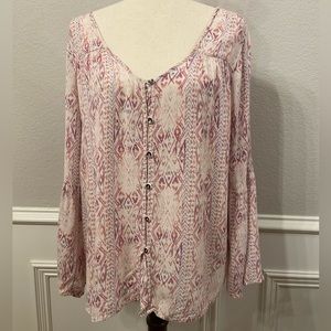 Billabong Boho Flowy Blouse Bell Sleeve Size Small